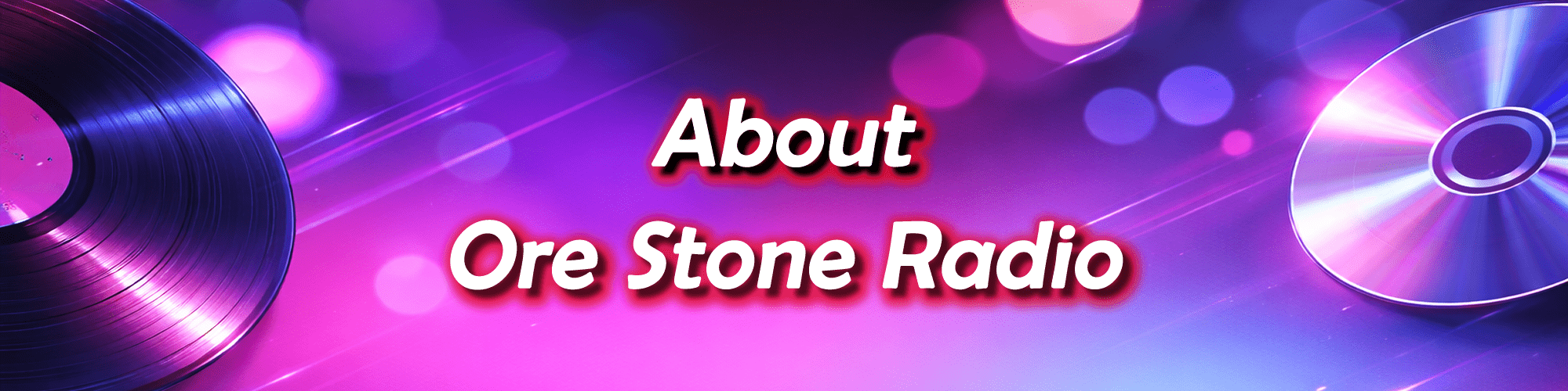 Neon music themed banner background for Ore Stone Radio, a South West Devon radio station